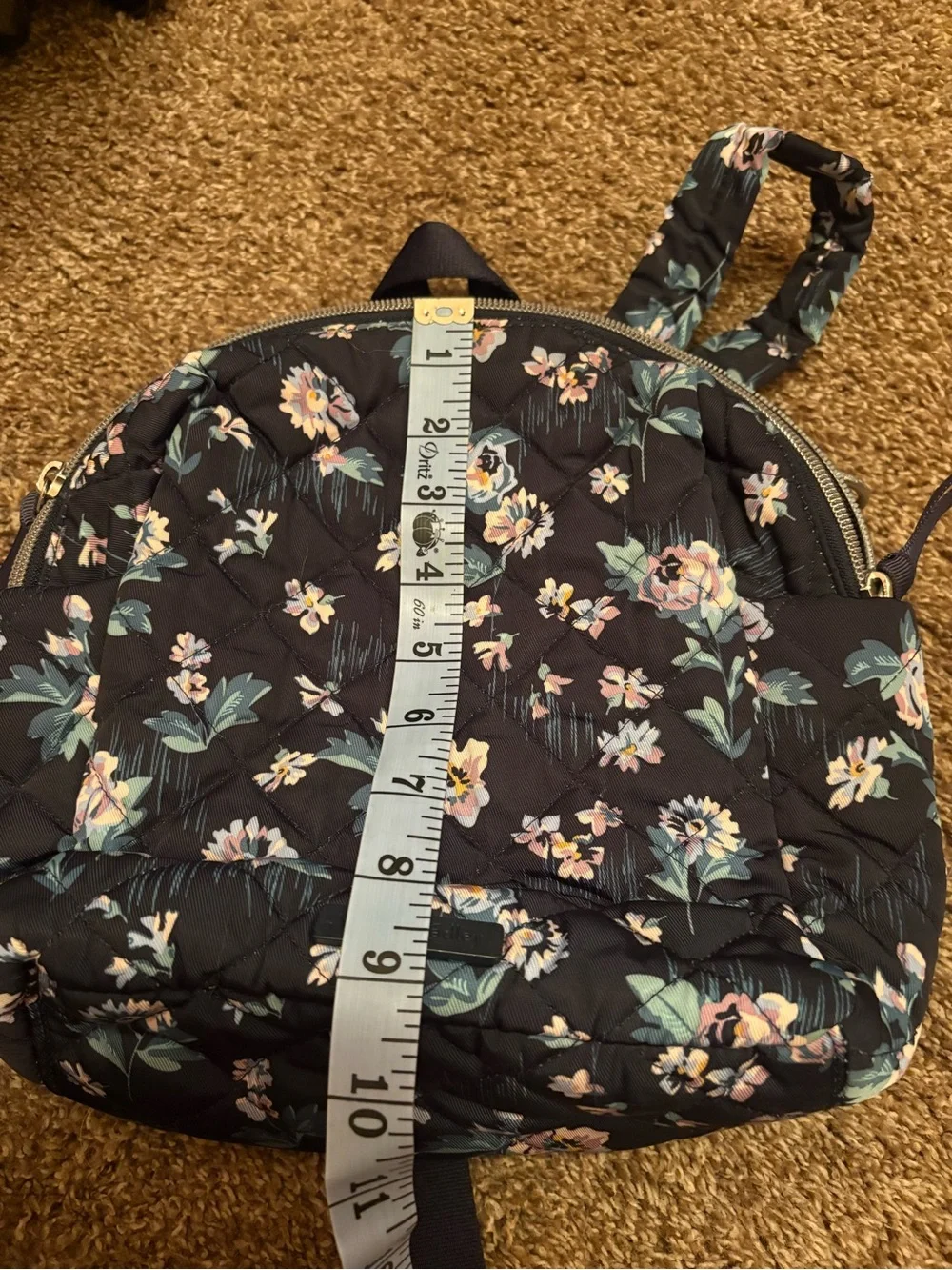 Vera Bradley Quilted Mini Backpack in Black with Pink & Green Floral Print